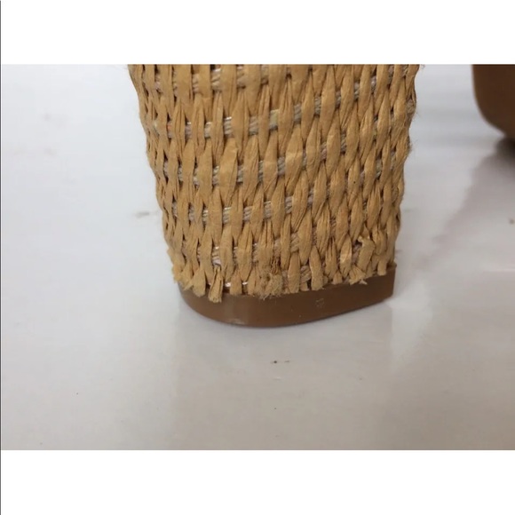 New Juicy Couture Women Block Heel Peep Toe Leather Raffia Navy Blue 9 Shoes - Picture 10 of 12